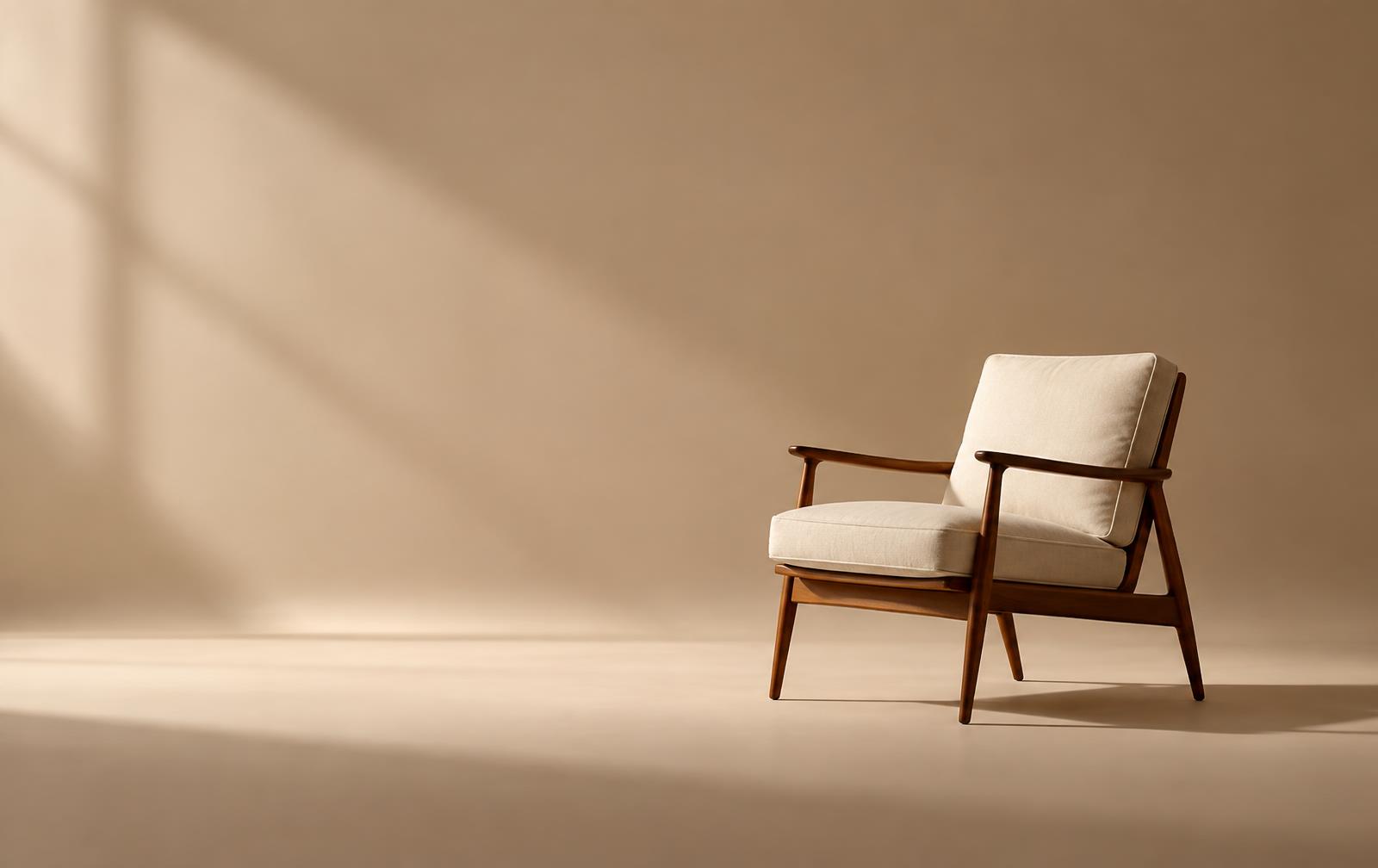 Estudio fotográfico minimalista con fondo beige